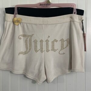 JUICY COUTURE Women's 2 Pack Sleepwear Bling Velour Shorts Size L Black & Ivory